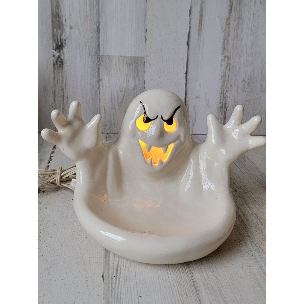Vintage ghost dish ceramic light up ghost candy dish‎ Halloween
